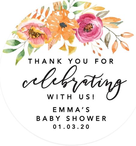 Andaz Press Autumn Fall Watercolor Baby Shower Party Collection, Round Circle Gift Tags, Thank You, Autumn Floral Bouquet Graphic Design, 24-Pack in Saudi Arabia