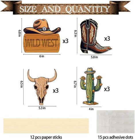 أعواد مركزية من Wild West مكونة من 12 قطعة من دعامات كشك تصوير رعاة البقر وراعية البقر وأغطية الطاولة/الكعك لحفلات استقبال المولود الجديد/حفلات أعياد الميلاد بطابع الغرب المتوحش in Kuwait