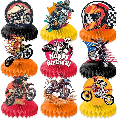 9PCS Dirt Bike Honeycomb Centerpieces Themed Birthday Party Decorations Sports Centerpiece Table Decoration Party Favors Decor Supplies Gifts for Boys Girls Men Women in Saudi Arabia