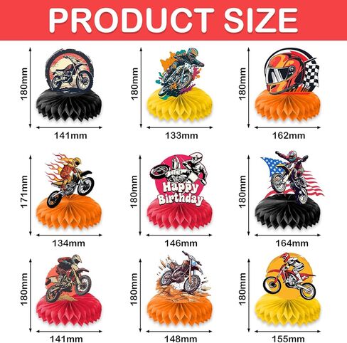 9PCS Dirt Bike Honeycomb Centerpieces Themed Birthday Party Decorations Sports Centerpiece Table Decoration Party Favors Decor Supplies Gifts for Boys Girls Men Women in Saudi Arabia