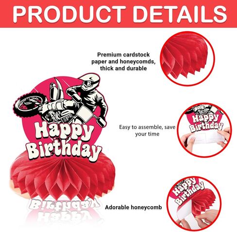 9PCS Dirt Bike Honeycomb Centerpieces Themed Birthday Party Decorations Sports Centerpiece Table Decoration Party Favors Decor Supplies Gifts for Boys Girls Men Women in Saudi Arabia