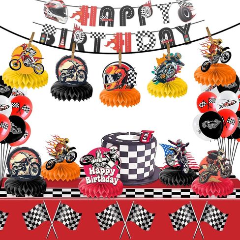 9PCS Dirt Bike Honeycomb Centerpieces Themed Birthday Party Decorations Sports Centerpiece Table Decoration Party Favors Decor Supplies Gifts for Boys Girls Men Women in Saudi Arabia