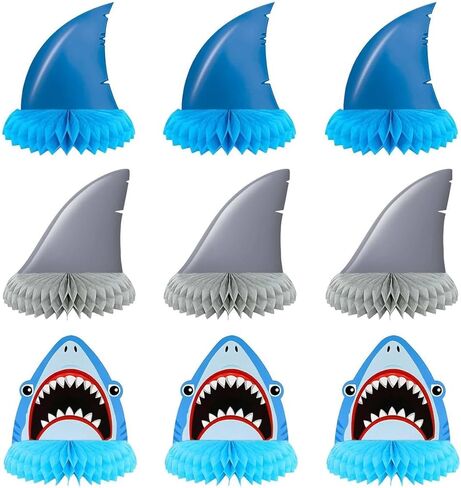 9 Pcs Shark Fin Honeycomb Centerpiece for Cake Table Decorations Summer Ocean Animals Theme Shark Birthday Baby Shower Party Decorations in Saudi Arabia
