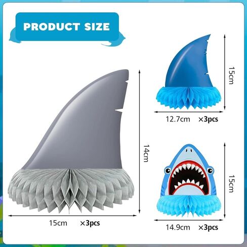 9 Pcs Shark Fin Honeycomb Centerpiece for Cake Table Decorations Summer Ocean Animals Theme Shark Birthday Baby Shower Party Decorations in Saudi Arabia