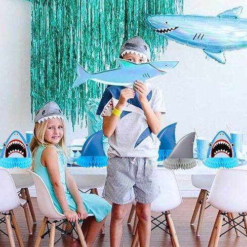 9 Pcs Shark Fin Honeycomb Centerpiece for Cake Table Decorations Summer Ocean Animals Theme Shark Birthday Baby Shower Party Decorations in Saudi Arabia