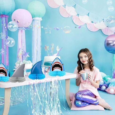 9 Pcs Shark Fin Honeycomb Centerpiece for Cake Table Decorations Summer Ocean Animals Theme Shark Birthday Baby Shower Party Decorations in Saudi Arabia