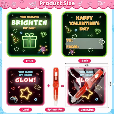 Duchong Valentines Day Cards for Kids School, 28 Packs Spin Glow Pen Toys with Greeting Cards, Valentine Kids Party Favor, Classroom Exchange Prizes, Ideal Valentines Rewards Gifts for Boys Girls in Saudi Arabia