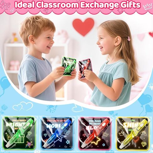 Duchong Valentines Day Cards for Kids School, 28 Packs Spin Glow Pen Toys with Greeting Cards, Valentine Kids Party Favor, Classroom Exchange Prizes, Ideal Valentines Rewards Gifts for Boys Girls in Saudi Arabia