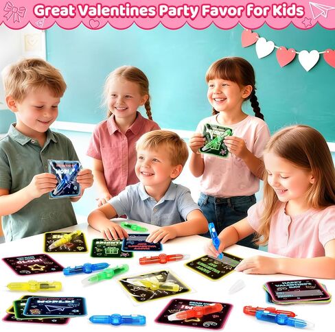 Duchong Valentines Day Cards for Kids School, 28 Packs Spin Glow Pen Toys with Greeting Cards, Valentine Kids Party Favor, Classroom Exchange Prizes, Ideal Valentines Rewards Gifts for Boys Girls in Saudi Arabia