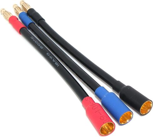 3-Pack 4mm Male to 6.5mm Female Bullet Connector ESC Extension Leads, 12AWG High Temp Silicone Wire 200°C, 13cm RC Motor Power Cables (Castle ESC Compatible) in Saudi Arabia