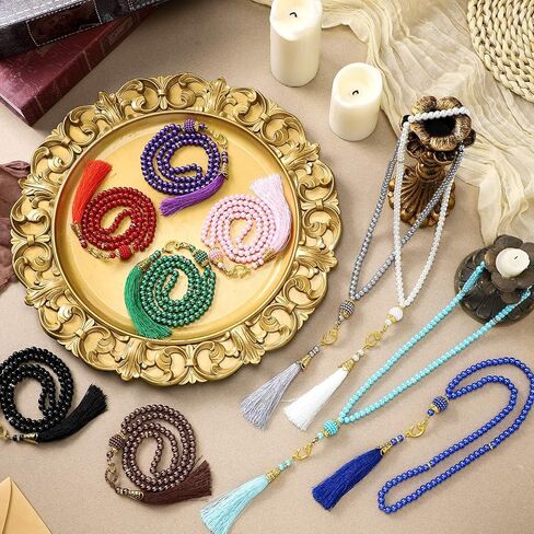 كيلاي 10 قطع رمضان تسبيح خرز صلاة مسلم خرز صلاة إسلام 99 خرز صلاة قلادة لؤلؤ زجاجي سوار مسبحة مسلم مع شرابة هدايا للرجال والنساء in Saudi Arabia