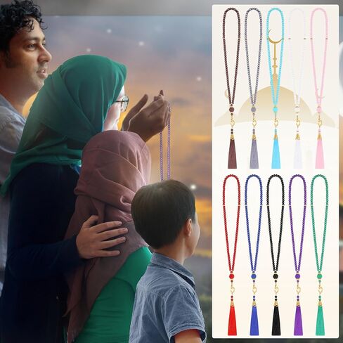 كيلاي 10 قطع رمضان تسبيح خرز صلاة مسلم خرز صلاة إسلام 99 خرز صلاة قلادة لؤلؤ زجاجي سوار مسبحة مسلم مع شرابة هدايا للرجال والنساء in Saudi Arabia