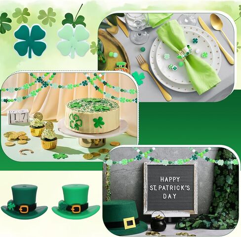 120Pcs St. Patrick's Day Silicone Beads Shamrock Clover Hat Shape Focal Beads Green White Round Loose Beads for DIY Making Bracelet Necklace Irish Holiday Decor in Saudi Arabia