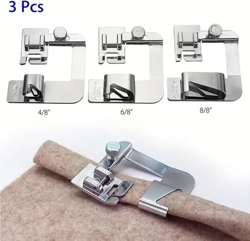 3 Sizes Wide Rolled Hem Pressure Foot Sewing Machine Presser Foot Hemmer Foot Set 1/2 Inch, 3/4 Inch, 1 Inch for Low Shank Sewing Machine in Saudi Arabia