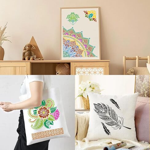 12 PCS Large Mandala Stencils Reusable Floral Moon Mandala Templates Vintage Flower Stencil for Painting on Floor Wood Wall Tile Fabric Furniture DIY Crafts Home Decor 8.3 x 11.7 Inch, A4 Size in Saudi Arabia