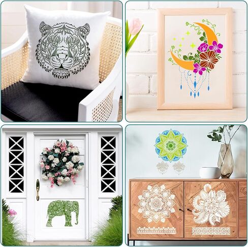 12 PCS Large Mandala Stencils Reusable Floral Moon Mandala Templates Vintage Flower Stencil for Painting on Floor Wood Wall Tile Fabric Furniture DIY Crafts Home Decor 8.3 x 11.7 Inch, A4 Size in Saudi Arabia
