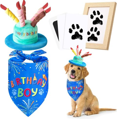 Dog Birthday Party Supplies, Blue Dog Boy Girl Birthday Set Includes Hat Bandana and Photo Frame for Small, Medium, Large Pets Puppy in Saudi Arabia