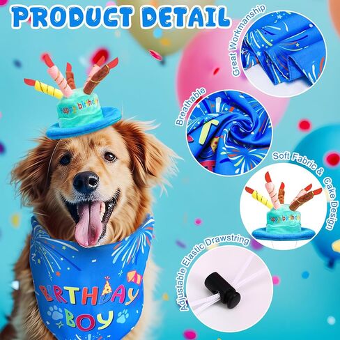 Dog Birthday Party Supplies, Blue Dog Boy Girl Birthday Set Includes Hat Bandana and Photo Frame for Small, Medium, Large Pets Puppy in Saudi Arabia