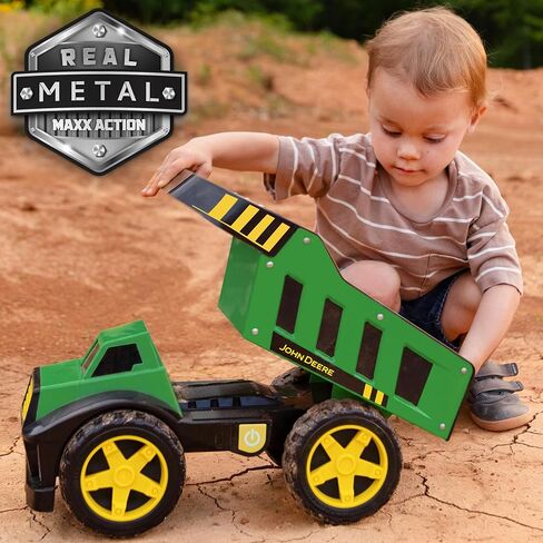 John Deere 16" Metal Dump Truck, Realistic Lights & Sounds, Heavy Duty Metal Truck Bed, Extra Large Wheels, Rugged Construction Vehicle Toy for Kids, Ages 3+, Indoor and Outdoor Play in Saudi Arabia