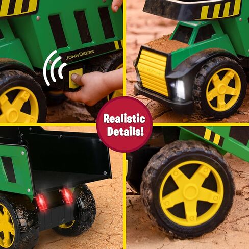 John Deere 16" Metal Dump Truck, Realistic Lights & Sounds, Heavy Duty Metal Truck Bed, Extra Large Wheels, Rugged Construction Vehicle Toy for Kids, Ages 3+, Indoor and Outdoor Play in Saudi Arabia