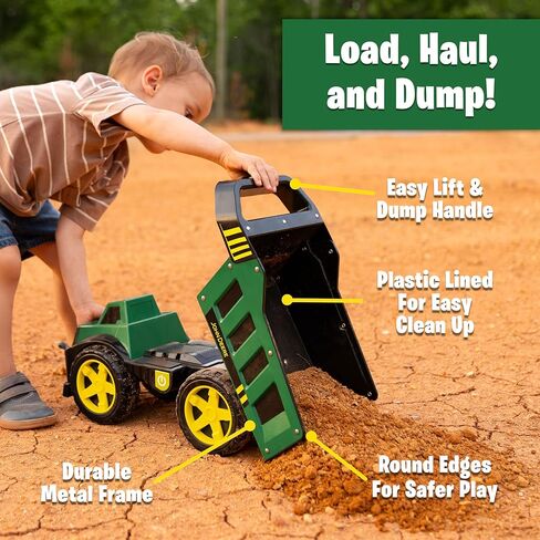 John Deere 16" Metal Dump Truck, Realistic Lights & Sounds, Heavy Duty Metal Truck Bed, Extra Large Wheels, Rugged Construction Vehicle Toy for Kids, Ages 3+, Indoor and Outdoor Play in Saudi Arabia