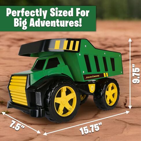 John Deere 16" Metal Dump Truck, Realistic Lights & Sounds, Heavy Duty Metal Truck Bed, Extra Large Wheels, Rugged Construction Vehicle Toy for Kids, Ages 3+, Indoor and Outdoor Play in Saudi Arabia