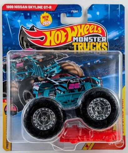 Hot Wheels Monster Trucks، 1999 Nissan Skyline GT-R، Freestyle Wreckers 6/11 [تشمل السيارة المكسرة] جديد لعام 2026! لعبة سيارة مصبوبة بمقياس 1:64 in Kuwait