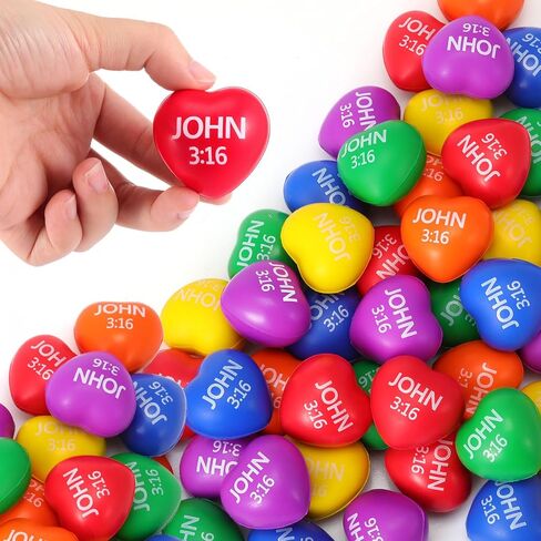 Zubebe 24 Pcs Valentines Christian Gifts Heart Stress Balls Bulk John 3: 16 Jesus Bible Quotes Balls 1.57'' Foam Relief Religious Gifts for Sunday School First Communion Party Favors (Red,Rose Red) in Saudi Arabia