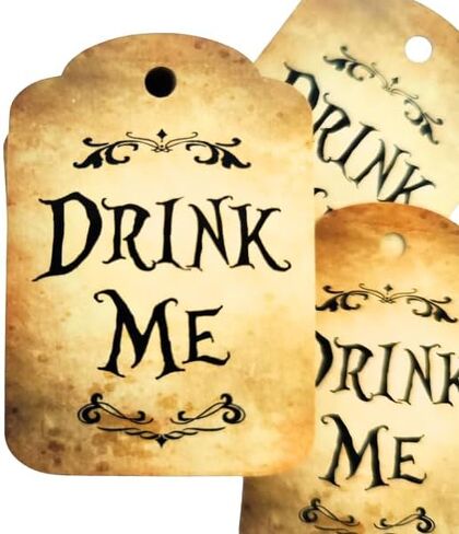 HANDRA - 50pcs Alice in Wonderland Party Tags - Drink Me Tags, Take Me, Eat Me, Open Me Mad Hatter Tea Party Favor Labels (Drink Me) in Saudi Arabia