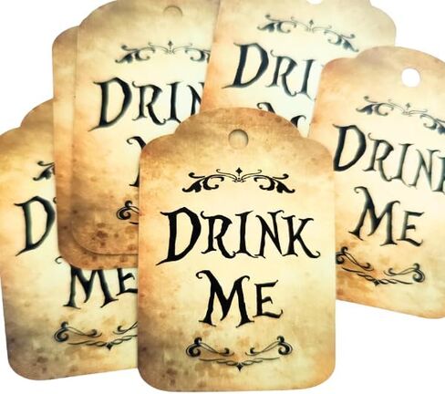 HANDRA - 50pcs Alice in Wonderland Party Tags - Drink Me Tags, Take Me, Eat Me, Open Me Mad Hatter Tea Party Favor Labels (Drink Me) in Saudi Arabia