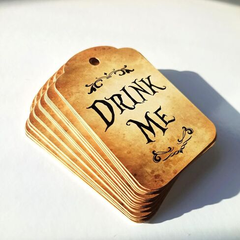 HANDRA - 50pcs Alice in Wonderland Party Tags - Drink Me Tags, Take Me, Eat Me, Open Me Mad Hatter Tea Party Favor Labels (Drink Me) in Saudi Arabia