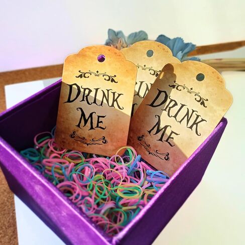 HANDRA - 50pcs Alice in Wonderland Party Tags - Drink Me Tags, Take Me, Eat Me, Open Me Mad Hatter Tea Party Favor Labels (Drink Me) in Saudi Arabia