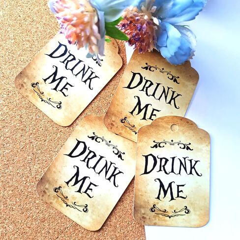 HANDRA - 50pcs Alice in Wonderland Party Tags - Drink Me Tags, Take Me, Eat Me, Open Me Mad Hatter Tea Party Favor Labels (Drink Me) in Saudi Arabia