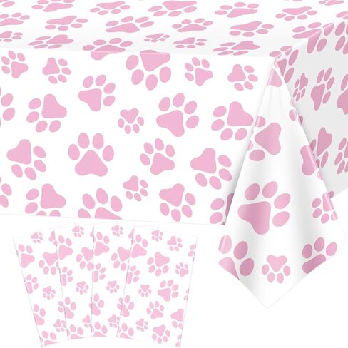 4 Pack Puppy Paw Print Tablecloth Cartoon Dog Birthday Party Decorations Rectangular Pink Table Cover for Pet Themed Dog Party Supplies 51 x 86 Inch (4) in Saudi Arabia