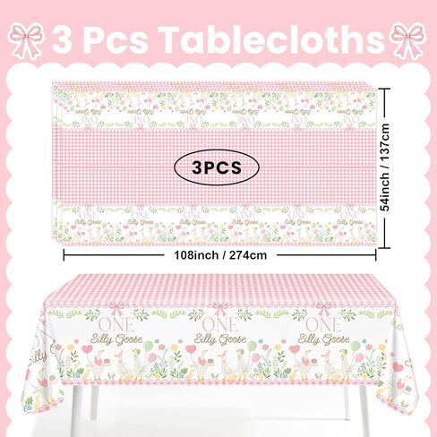 Avezano 3 pcs One Silly Goose Birthday Decorations Girl First Birthday Tablecloth 108 x 54 Disposable Plastic Pink One Silly Goose Bday Party Table Covers in Saudi Arabia