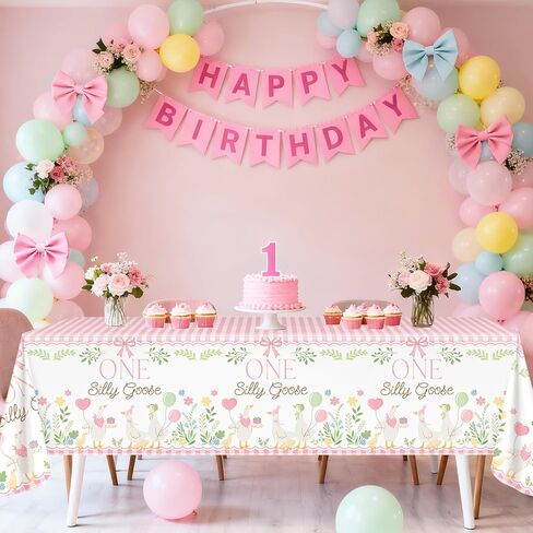 Avezano 3 pcs One Silly Goose Birthday Decorations Girl First Birthday Tablecloth 108 x 54 Disposable Plastic Pink One Silly Goose Bday Party Table Covers in Saudi Arabia