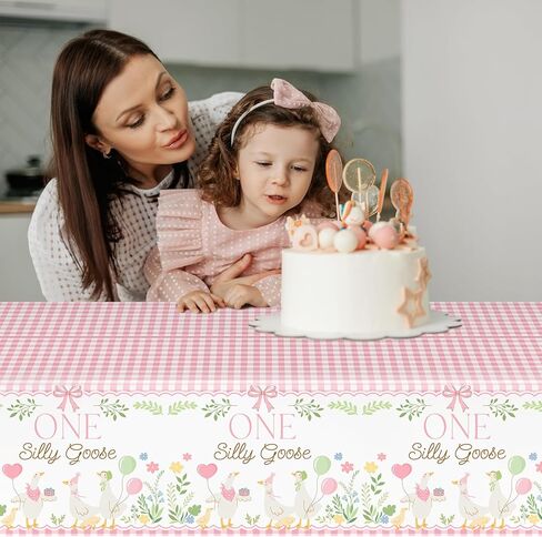 Avezano 3 pcs One Silly Goose Birthday Decorations Girl First Birthday Tablecloth 108 x 54 Disposable Plastic Pink One Silly Goose Bday Party Table Covers in Saudi Arabia