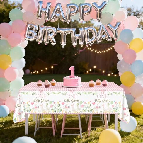 Avezano 3 pcs One Silly Goose Birthday Decorations Girl First Birthday Tablecloth 108 x 54 Disposable Plastic Pink One Silly Goose Bday Party Table Covers in Saudi Arabia