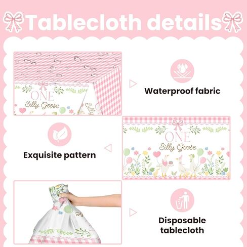 Avezano 3 pcs One Silly Goose Birthday Decorations Girl First Birthday Tablecloth 108 x 54 Disposable Plastic Pink One Silly Goose Bday Party Table Covers in Saudi Arabia