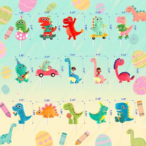 Dinosaur Cake & Cupcake Toppers Decorations Set – 20 Pcs Soft Rubber Reusable Dino Figures with Happy Birthday Cake Topper & Trees, Dinosaur Birthday Cake Decorations for Kids Party Supplies in Saudi Arabia