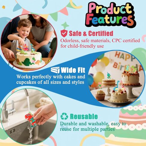 Dinosaur Cake & Cupcake Toppers Decorations Set – 20 Pcs Soft Rubber Reusable Dino Figures with Happy Birthday Cake Topper & Trees, Dinosaur Birthday Cake Decorations for Kids Party Supplies in Saudi Arabia