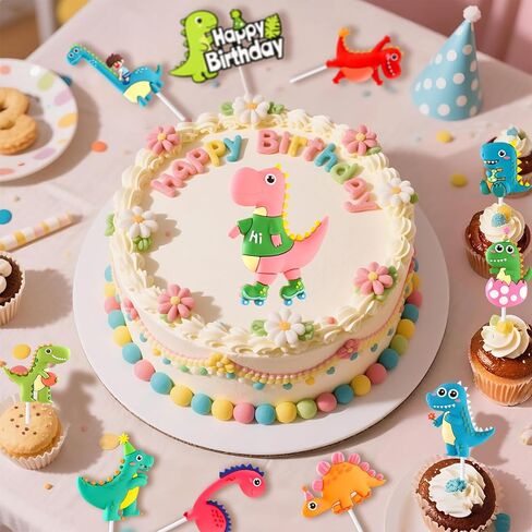 Dinosaur Cake & Cupcake Toppers Decorations Set – 20 Pcs Soft Rubber Reusable Dino Figures with Happy Birthday Cake Topper & Trees, Dinosaur Birthday Cake Decorations for Kids Party Supplies in Saudi Arabia