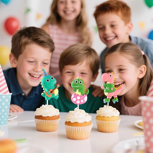 Dinosaur Cake & Cupcake Toppers Decorations Set – 20 Pcs Soft Rubber Reusable Dino Figures with Happy Birthday Cake Topper & Trees, Dinosaur Birthday Cake Decorations for Kids Party Supplies in Saudi Arabia