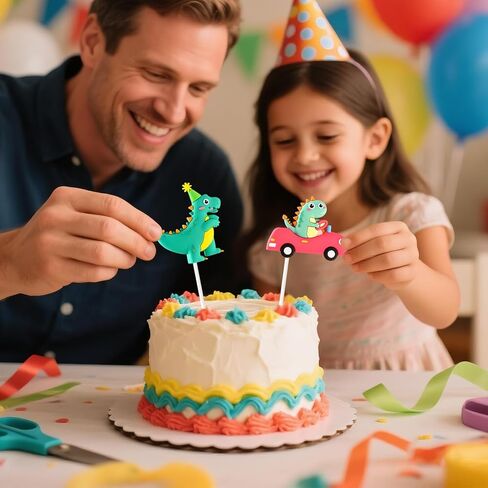Dinosaur Cake & Cupcake Toppers Decorations Set – 20 Pcs Soft Rubber Reusable Dino Figures with Happy Birthday Cake Topper & Trees, Dinosaur Birthday Cake Decorations for Kids Party Supplies in Saudi Arabia