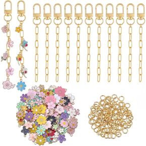 240Pcs Lip Gloss Keychain Making Kit DIY Bag Floral Charm Kit Enamel Colorful Aesthetic Spring Flower Charms with Jump Rings Keyrings Chains for Custom Keychain Purse Wallet Handbag Decor in Kuwait