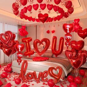 1126pcs Valentines Day Balloon Kit, I Love You Balloons, Red Heart Balloons, Confetti Balloons with Rose Petals, Heart Hanging for Valentines Anniversary Day Wedding Romantic Decorations Special Night in Saudi Arabia