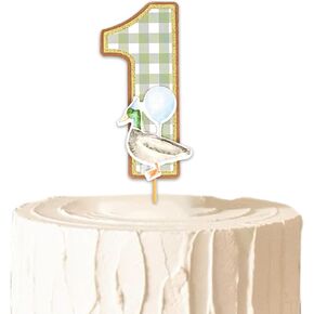 غلاف كعكة Wild Duck One - غلاف كعكة خشبي Lucky Duck واحد، ديكور حفلات عيد الميلاد الأول من Mallard، قماش قطني أخضر رقم 1 لعيد الميلاد الأول، مستلزمات الحفلات بطابع حيوانات المزرعة (أخضر) in Kuwait