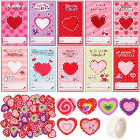 50 Set Valentines Cards with Heart Erasers Bulk, Mini Heart Erasers for Party Favor Gifts, Office Exchange Prize, Valentine's Sweet Greeting Cards in Saudi Arabia