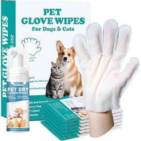 Pet Glove Wipes for Dogs & Cats, Travel-Friendly, with No-Rinse Foam Mousse for Enhanced Cleaning & Deodorizing, Extra Thick Hypoallergenic Design, Ideal for Large & Playful Puppies in Kuwait