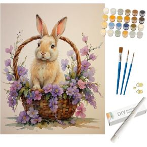 Animal Paint by Numbers Kit for Adults - DIY Bunny in Flower Basket Painting on Canvas 16x20In, Acrylic Paint Set, Suitable for Beginners, Art for Home Decoration or Gifts in Saudi Arabia